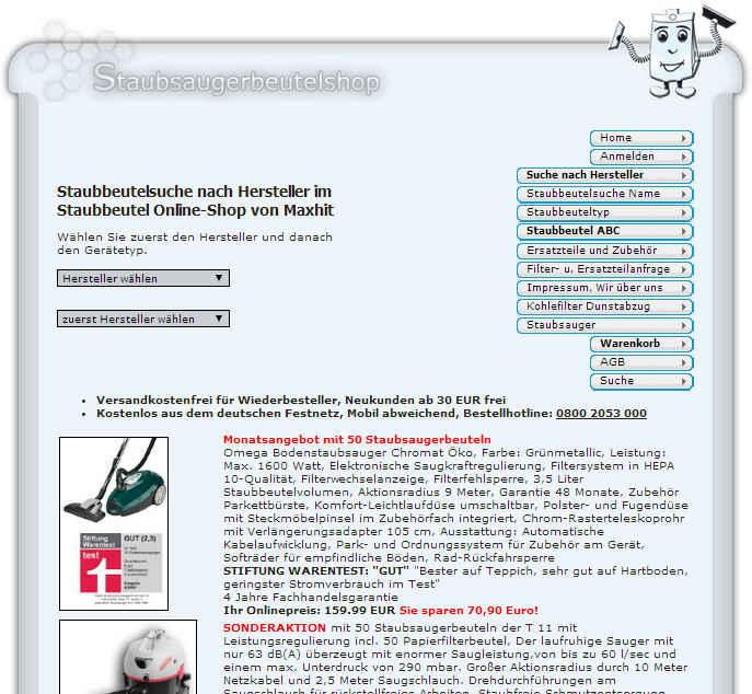 staubsaugerbeutelshop.de Screenshot