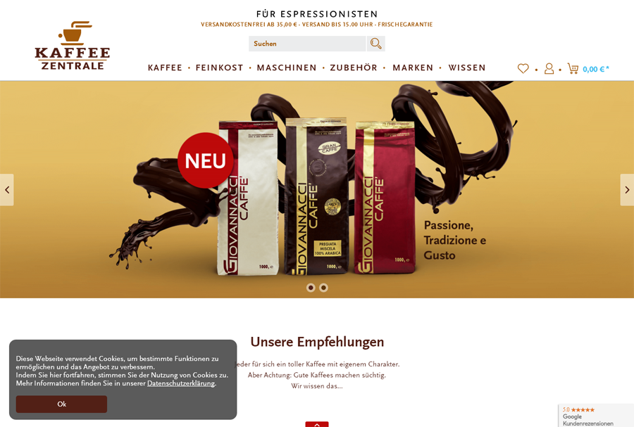 kaffeezentrale.de Screenshot