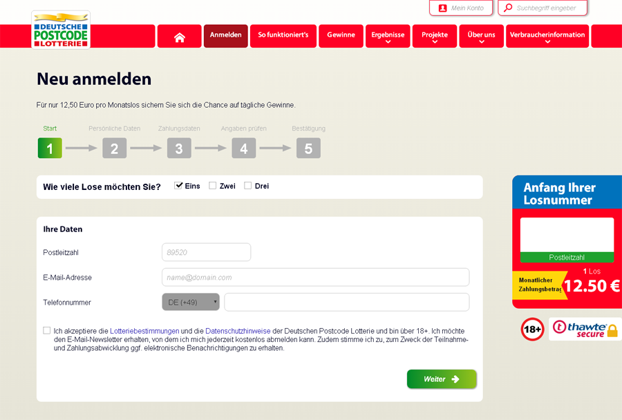 Postcode-Lotterie.de Screenshot