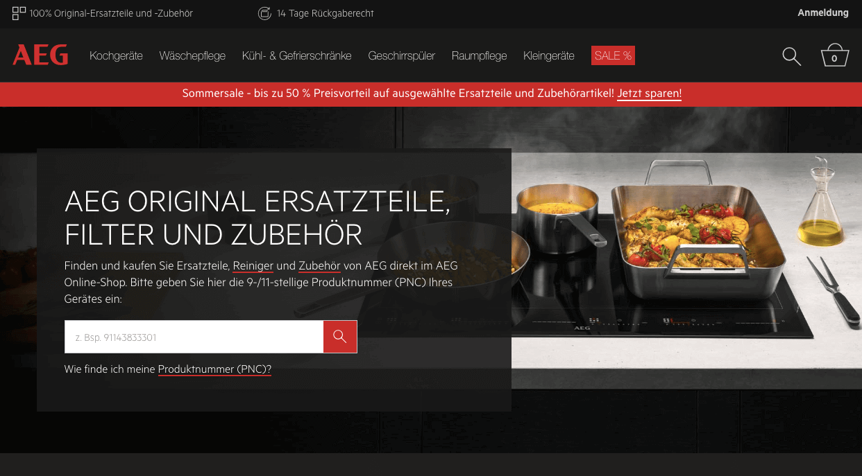AEG Shop - Ersatzteile und Zubehör Screenshot