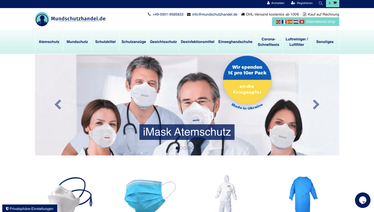 Mundschutzhandel Screenshot