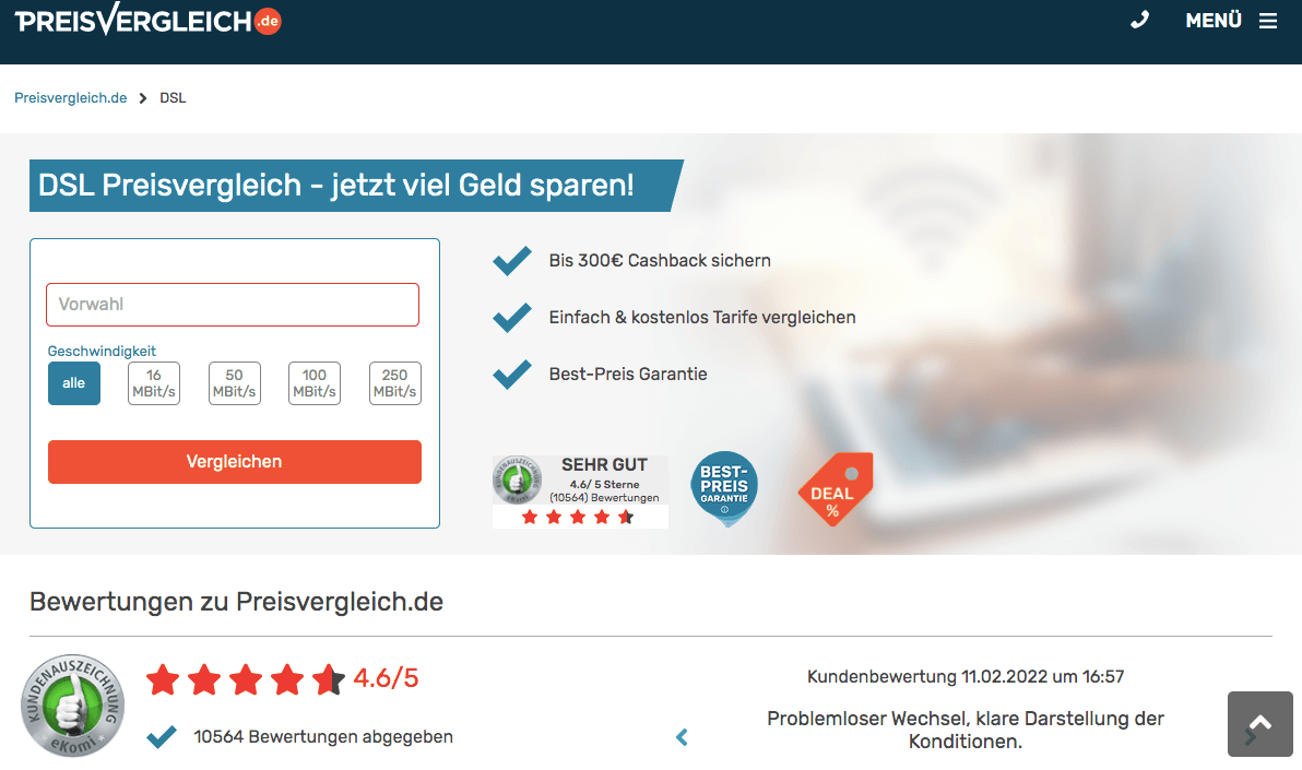 PREISVERGLEICH.de DSL Screenshot