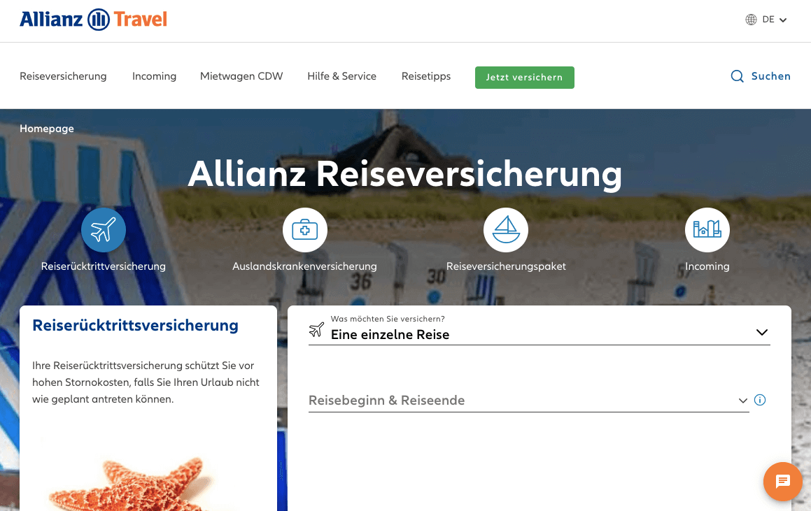 Allianz Reiseversicherung Screenshot