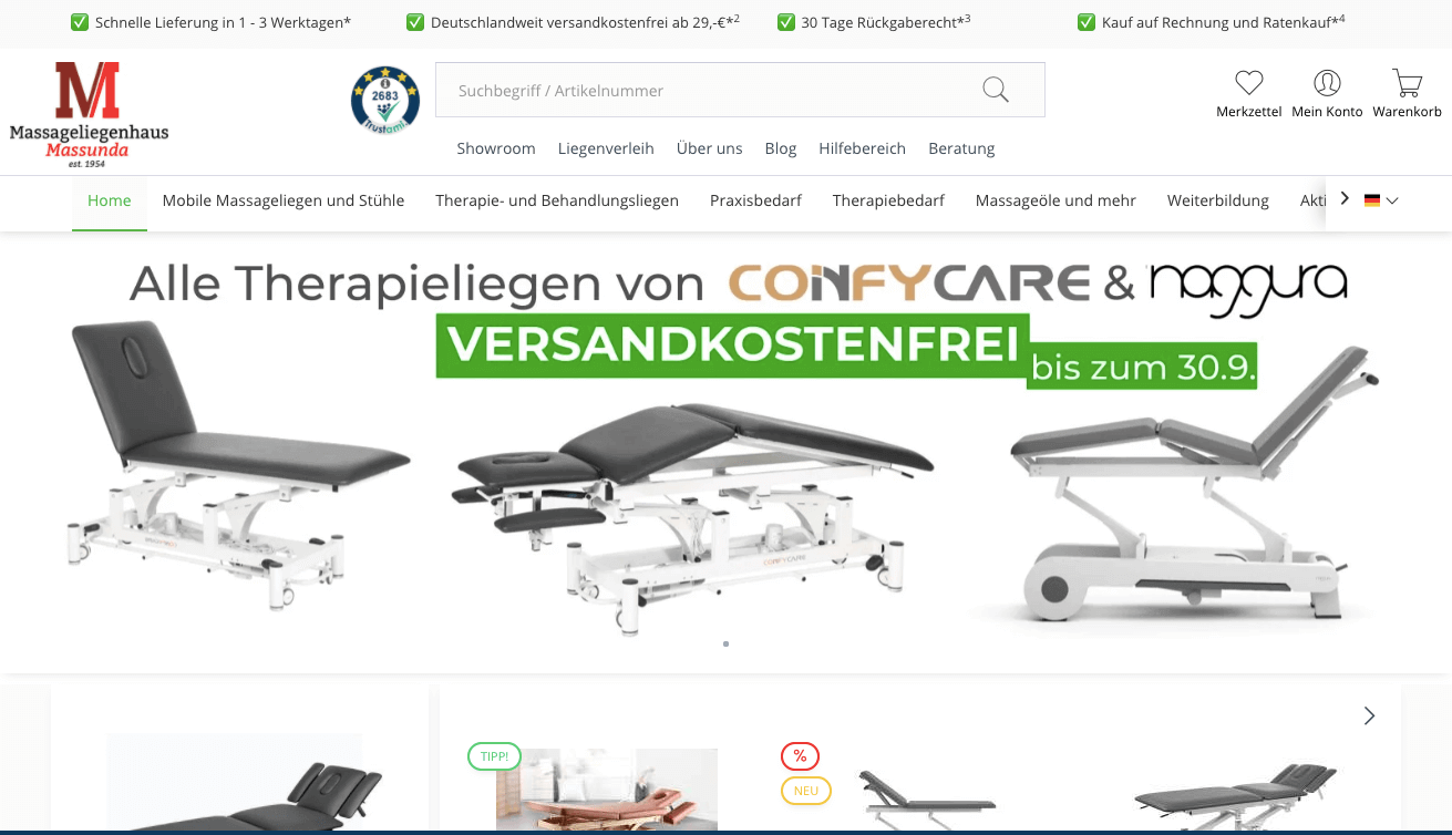 Massageliegenhaus Screenshot