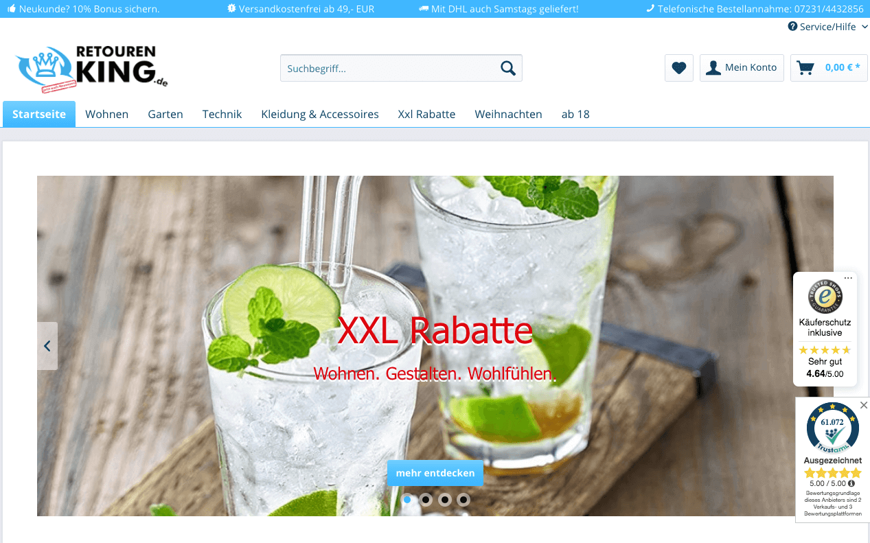 RETOURENKING.de Screenshot