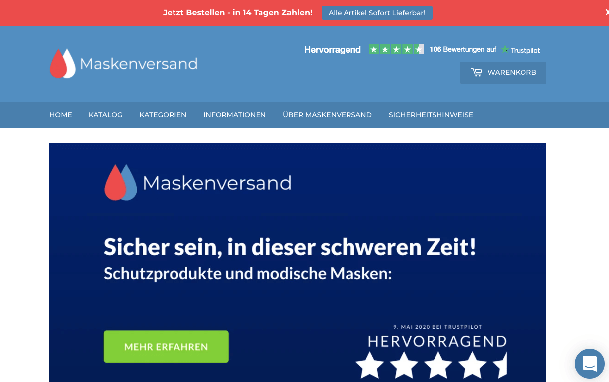 Maskenversand Screenshot