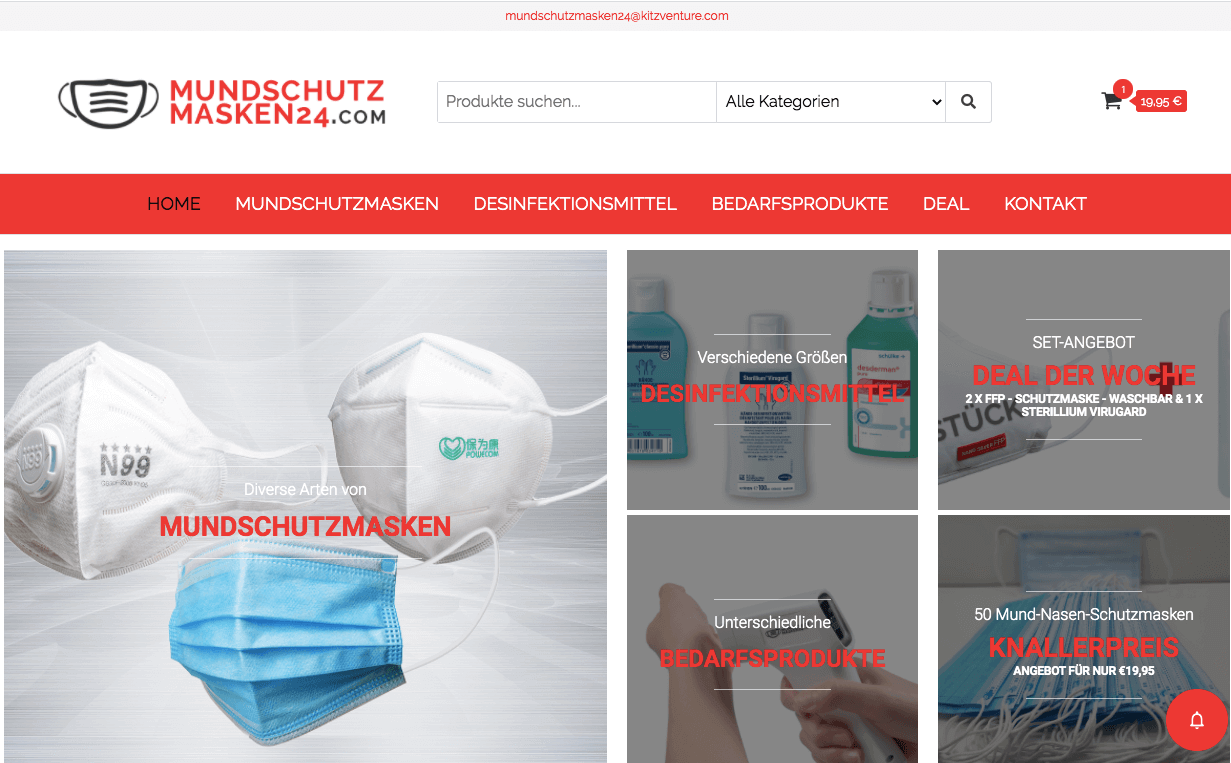 MUNDSCHUTZMASKEN24.COM Screenshot
