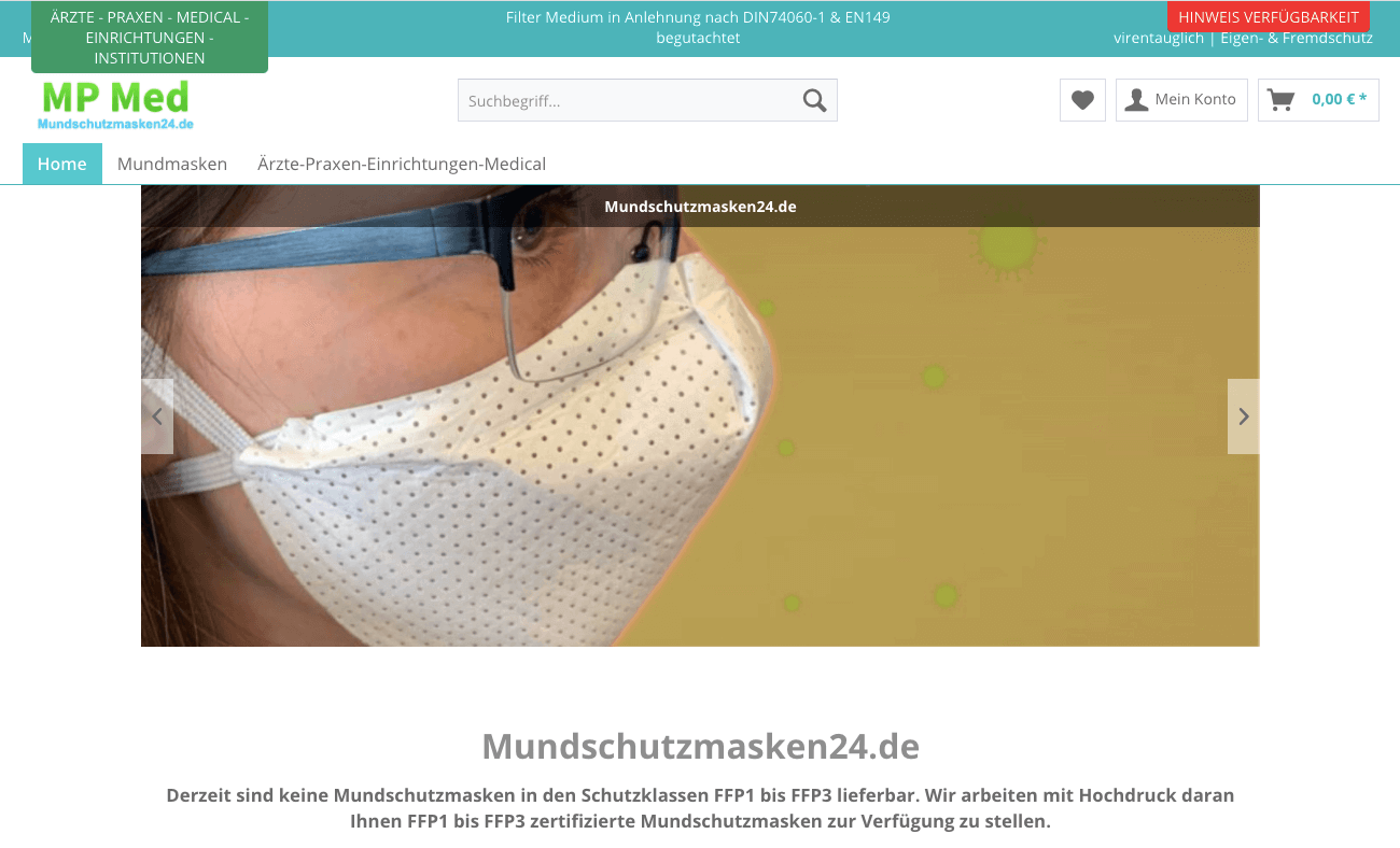 Mundschutzmasken24.de Screenshot