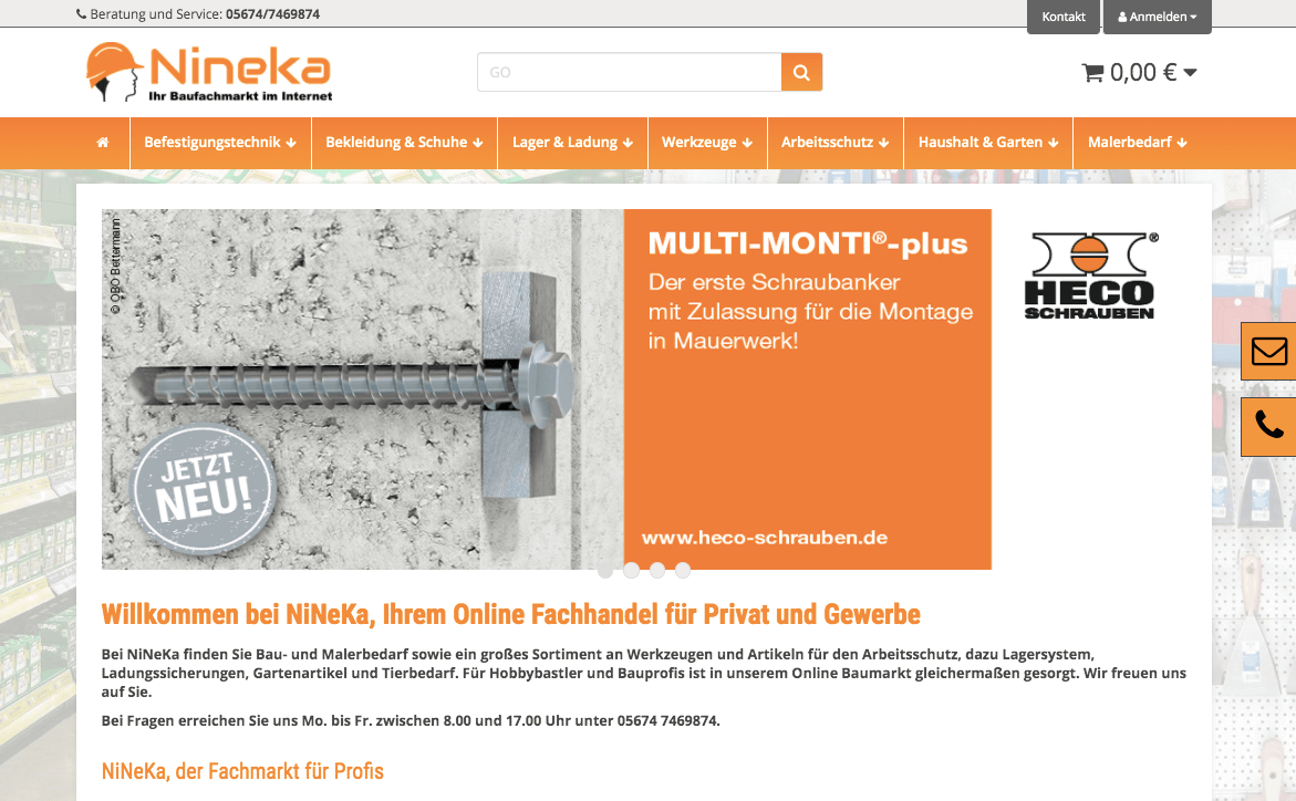 Nineka Baufachmarkt Screenshot