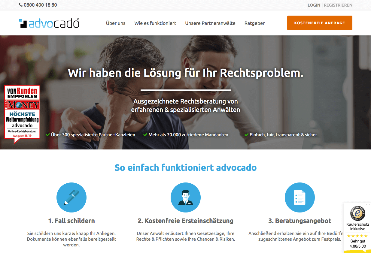 advocado Rechtsberatung Screenshot