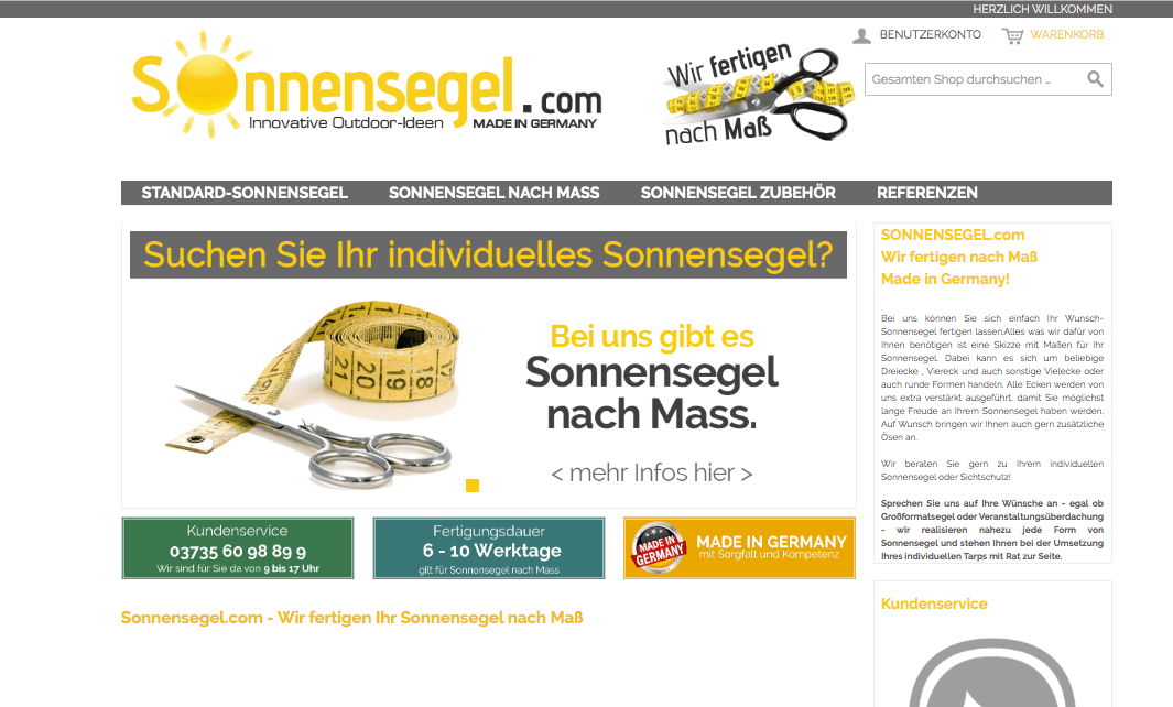 Sonnensegel.com Screenshot