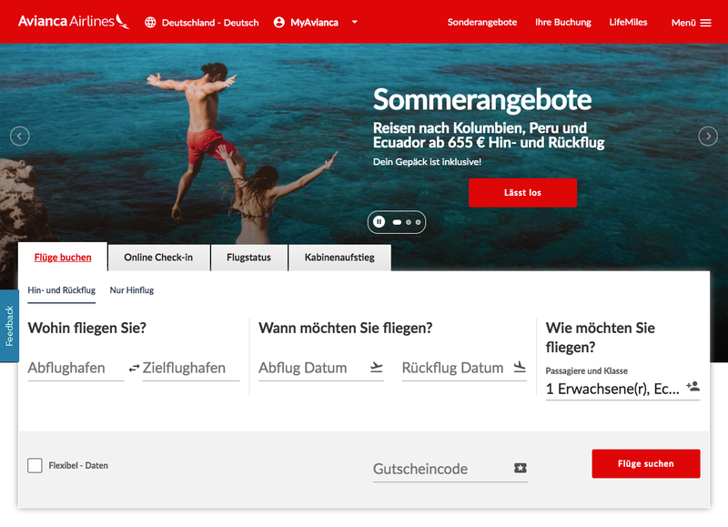Avianca Airlines Screenshot