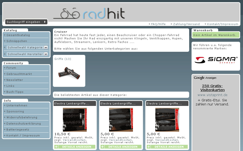 Cruiser-Fahrrad Shop Screenshot