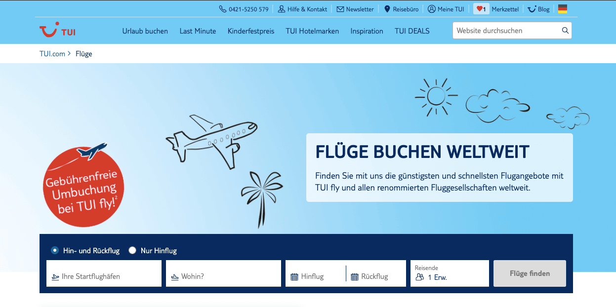 TUI Flüge Screenshot