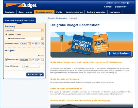 Budget Autovermietung Screenshot
