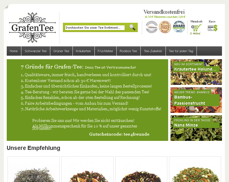 Grafentee Teeversand Screenshot