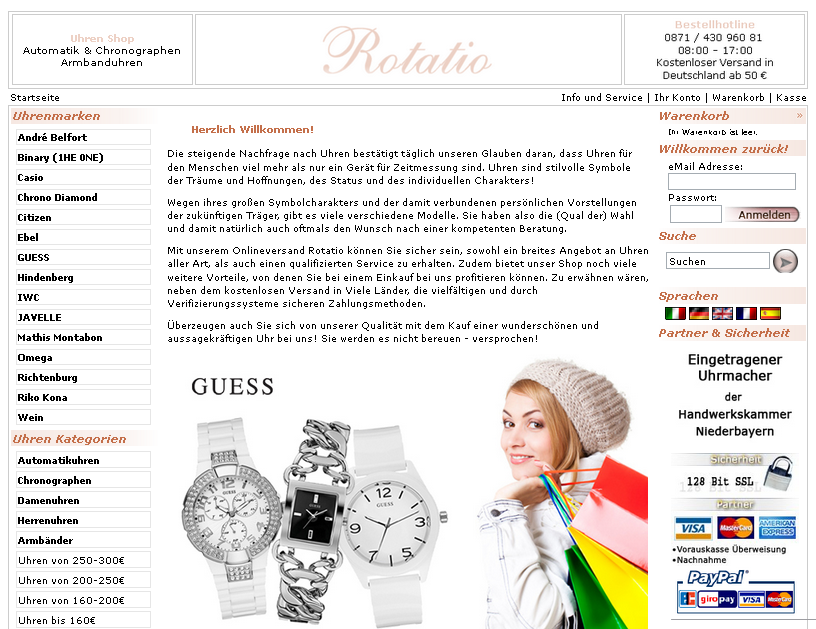Rotatio Uhren Shop Screenshot