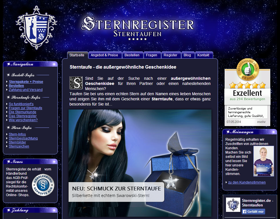 Sternregister.de Screenshot