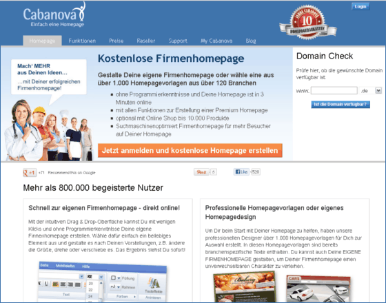 cabanova.de Screenshot