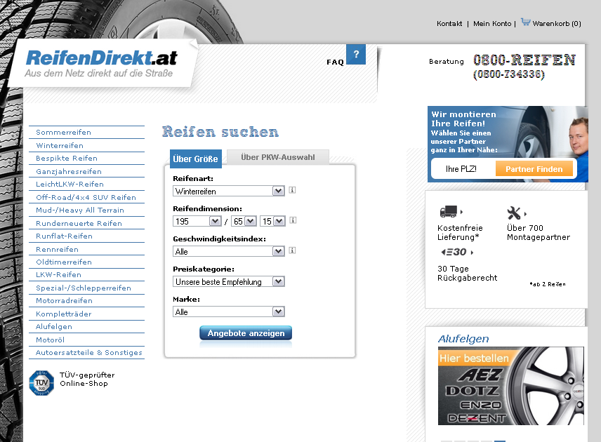 ReifenDirekt.at Screenshot
