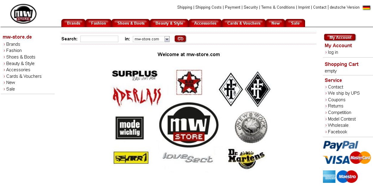mw-store.de - Onlineshop Screenshot