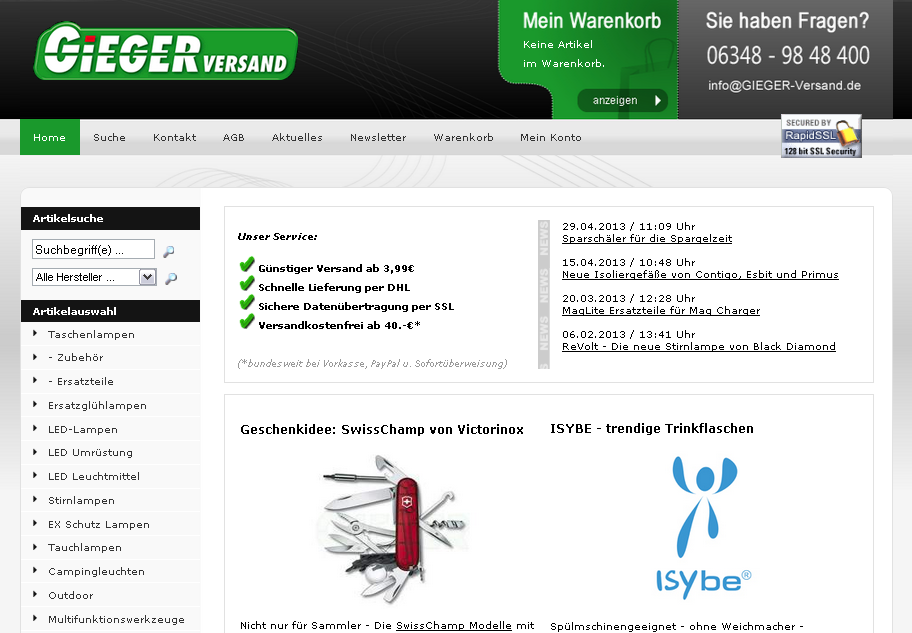 Gieger-Versand Screenshot