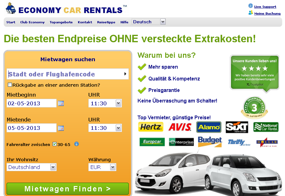 Economy Car Rentals Screenshot