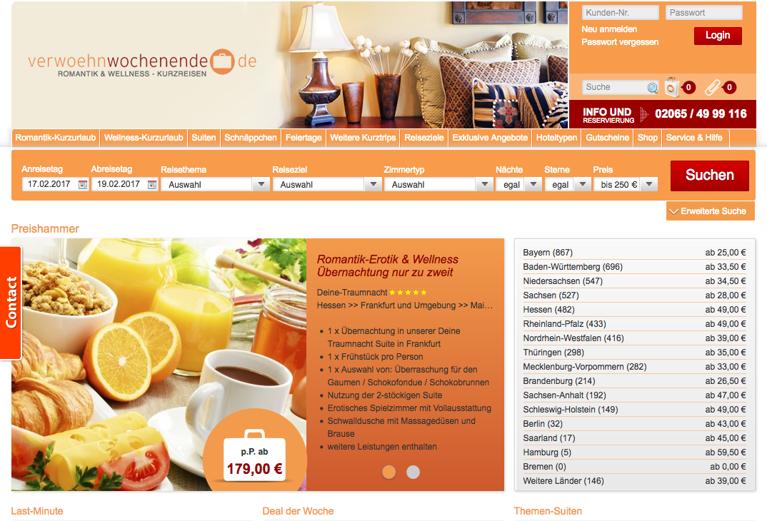 verwoehnwochenende.de Screenshot