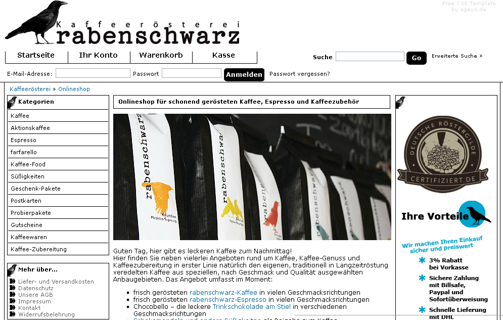 rabenschwarz-kaffee.de Screenshot