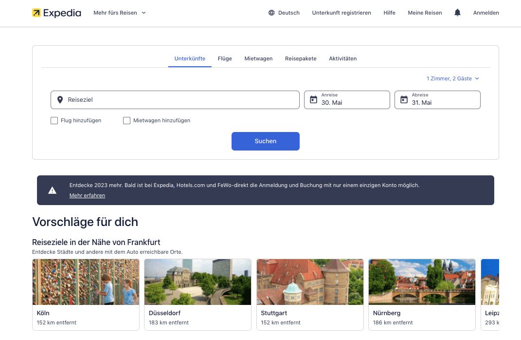 Expedia.de Screenshot