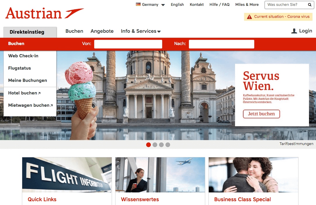Austrian Airlines Screenshot