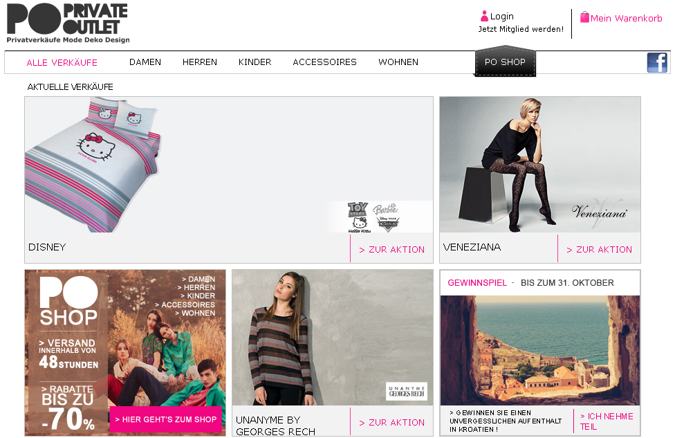 Private Outlet DE Anmeldung Screenshot