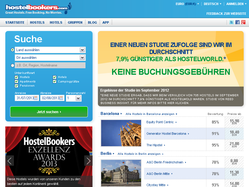 hostelbookers.com Screenshot