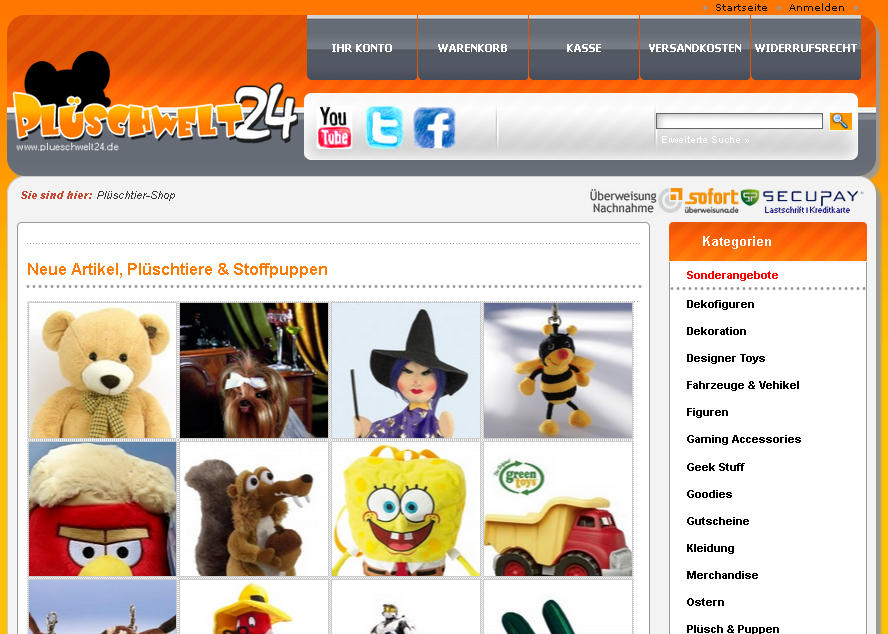 Plueschwelt24.de Screenshot