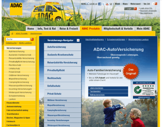 ADAC Versicherungen Screenshot