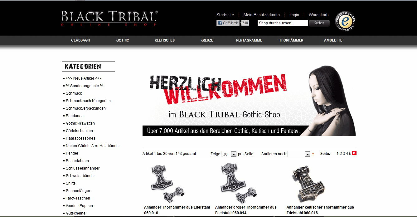 Black Tribal Gothic Shop Screenshot