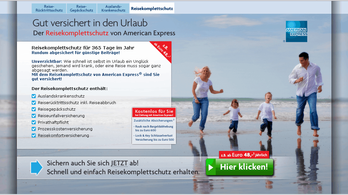 AMEX Reiseversicherung Screenshot