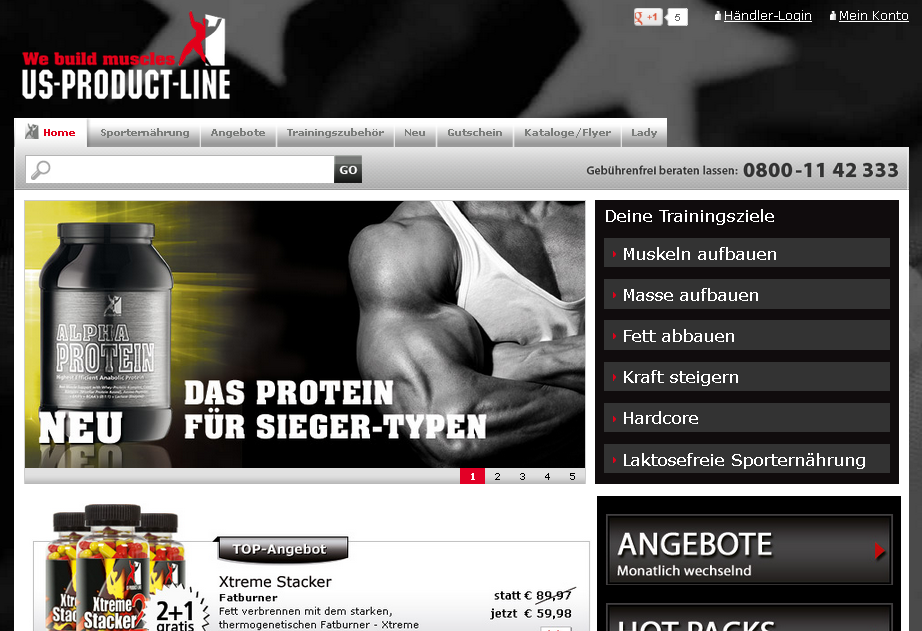 US Product Line Screenshot