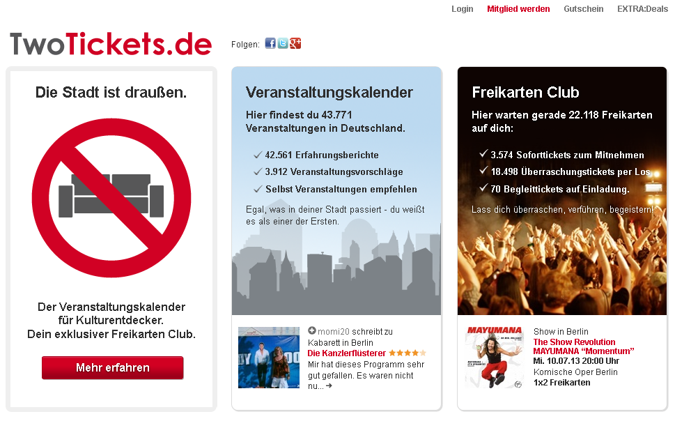 TwoTickets.de Mitgliedschaft Screenshot
