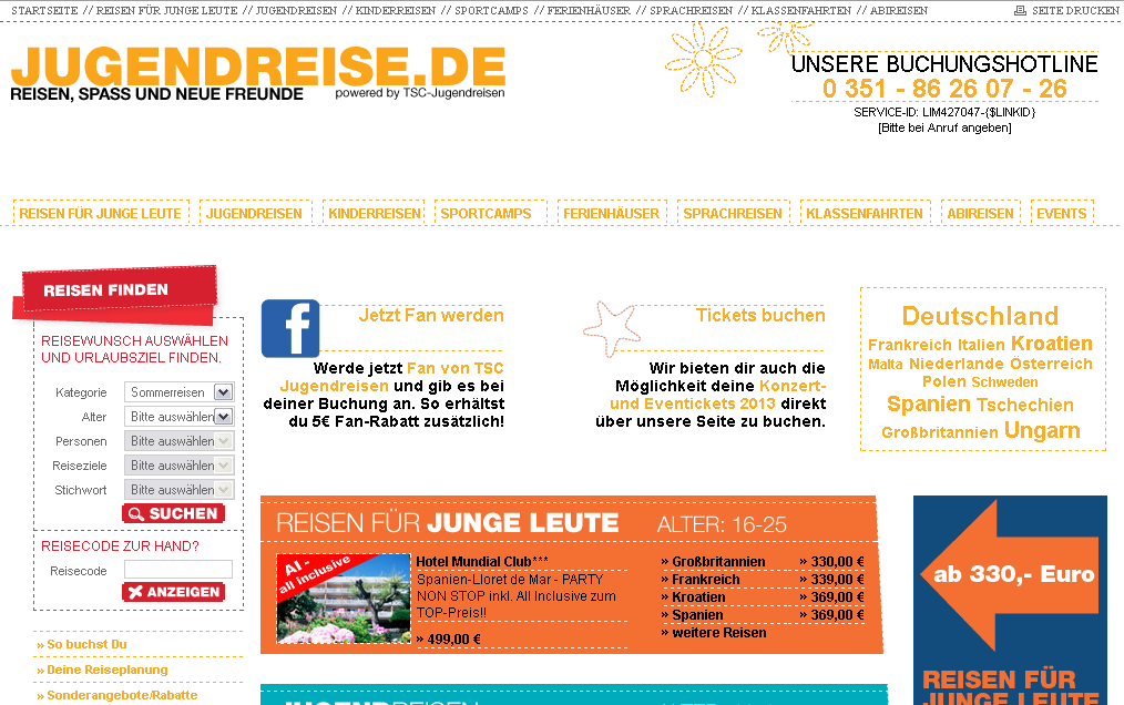 Jugendreise.de Screenshot