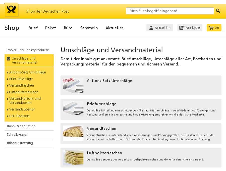 Shop der Deutschen Post Screenshot