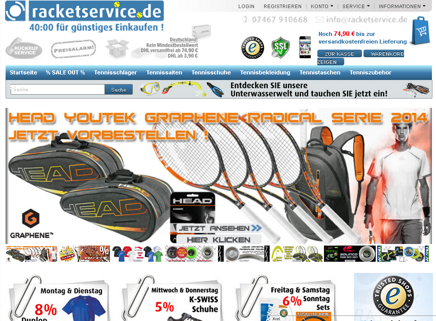 Racket Tennisversand Screenshot