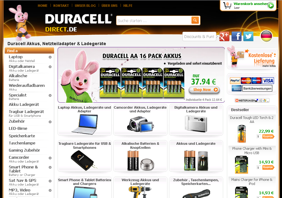 Duracell Direct Screenshot