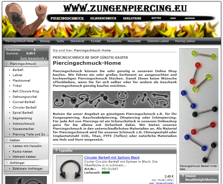 Zungenpiercing.eu Screenshot