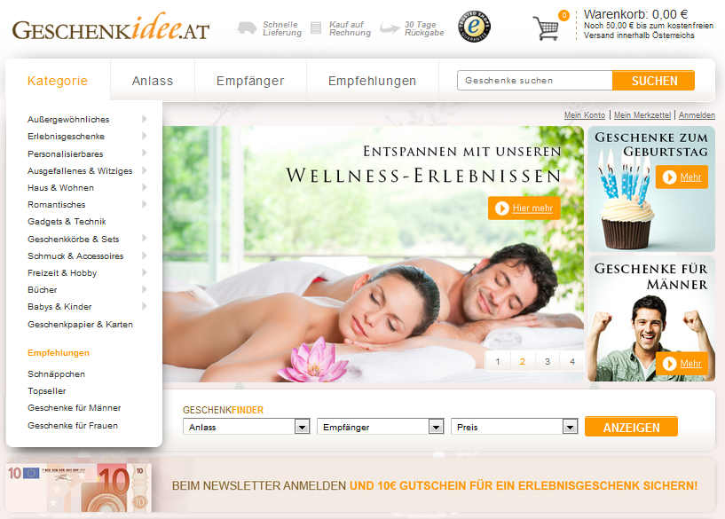 Geschenkidee.at Screenshot