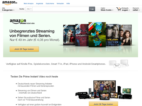 Amazon Prime Testmitgliedschaft Screenshot