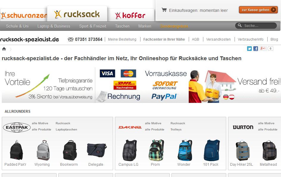 Rucksack-Spezialist.de Screenshot