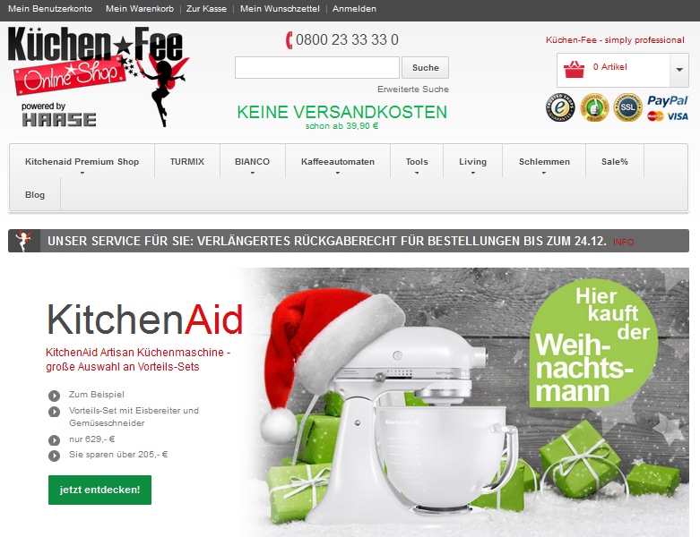 Küchen-Fee Online-Shop Screenshot