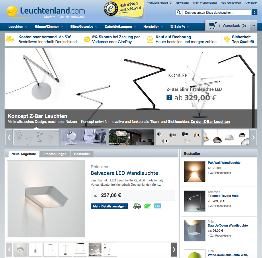 Leuchtenland.com Screenshot