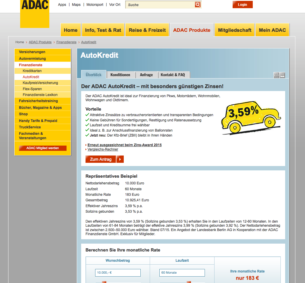ADAC Kreditkarten Screenshot